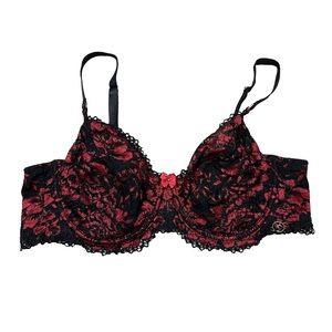 Joanna Hope Embroidery Underwired Red Black Floral Sexy Bra Size 38DD